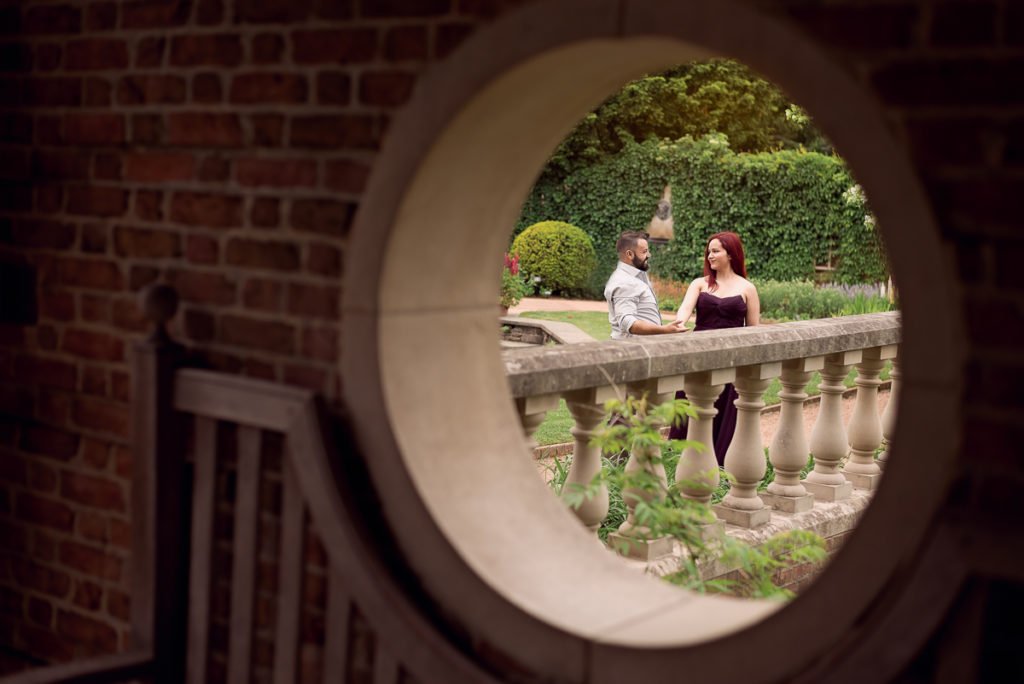 An engagement session for an engaged couple at Chicago Botanic Garden in the spring by a wedding photographer Mila Craila Photography