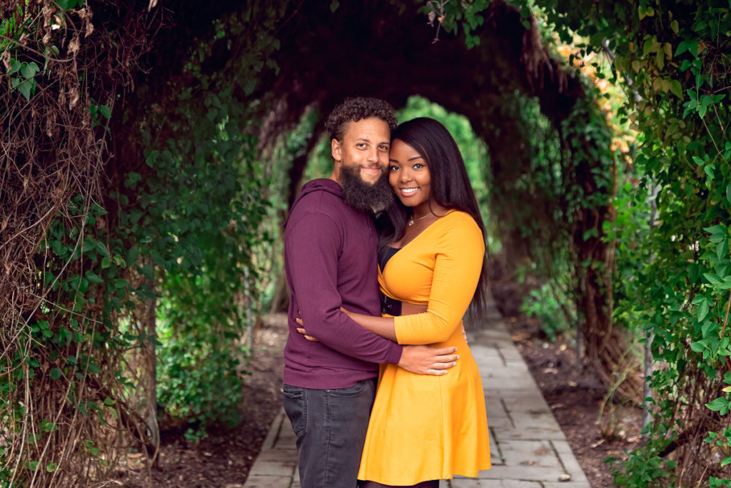 An engagement session for an engaged couple at Fabyan Forest Preserve in the fall by a wedding photographer Mila Craila Photography