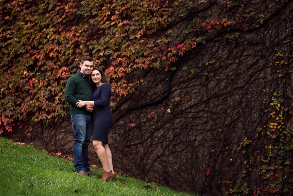 An engagement session for an engaged couple on North Avenue Beach in Chicago in the fall by a wedding photographer Mila Craila Photography