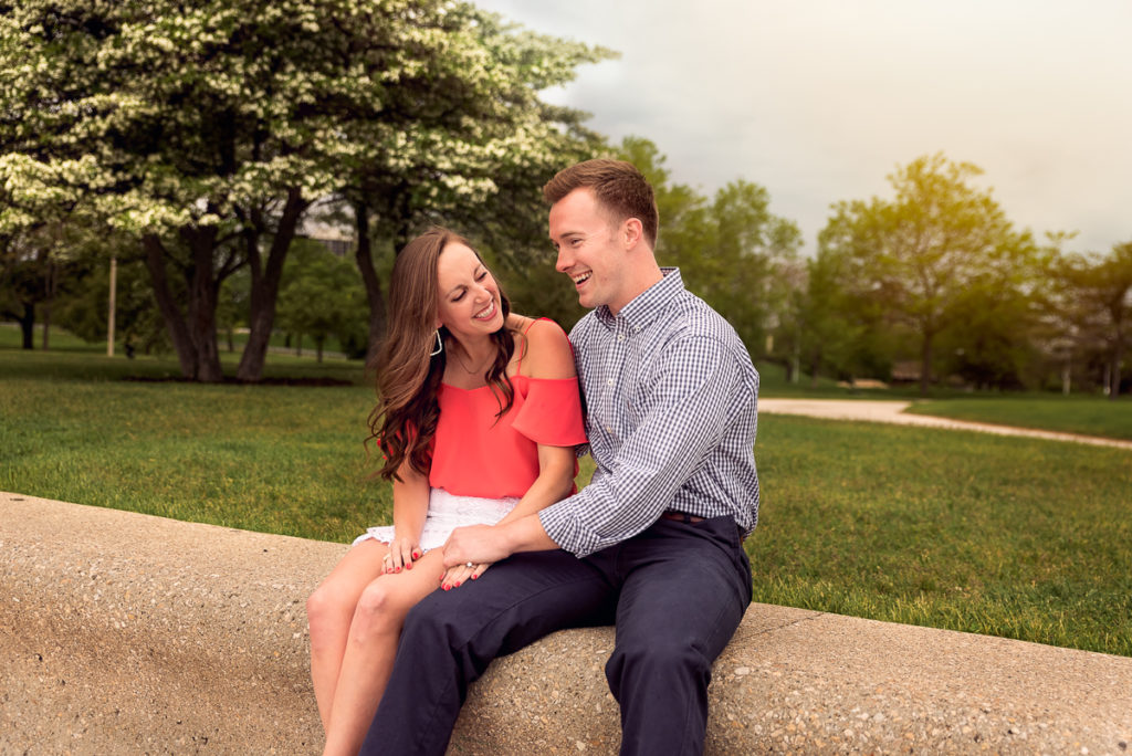 An engagement session for an engaged couple on North Avenue Beach in Chicago in the spring by a wedding photographer Mila Craila Photography