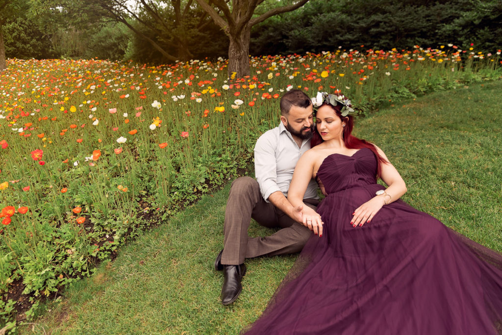 An engagement session for an engaged couple at Chicago Botanic Garden in the spring by a wedding photographer Mila Craila Photography