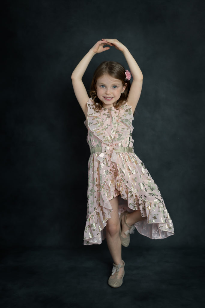 Studio family session for a dancing young girl in Naperville by family photographer Mila Craila Photography